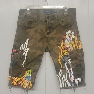 Decibel Size 32 Mens Camo Graffiti Cargo Shorts Distressed Streetwear Renegade